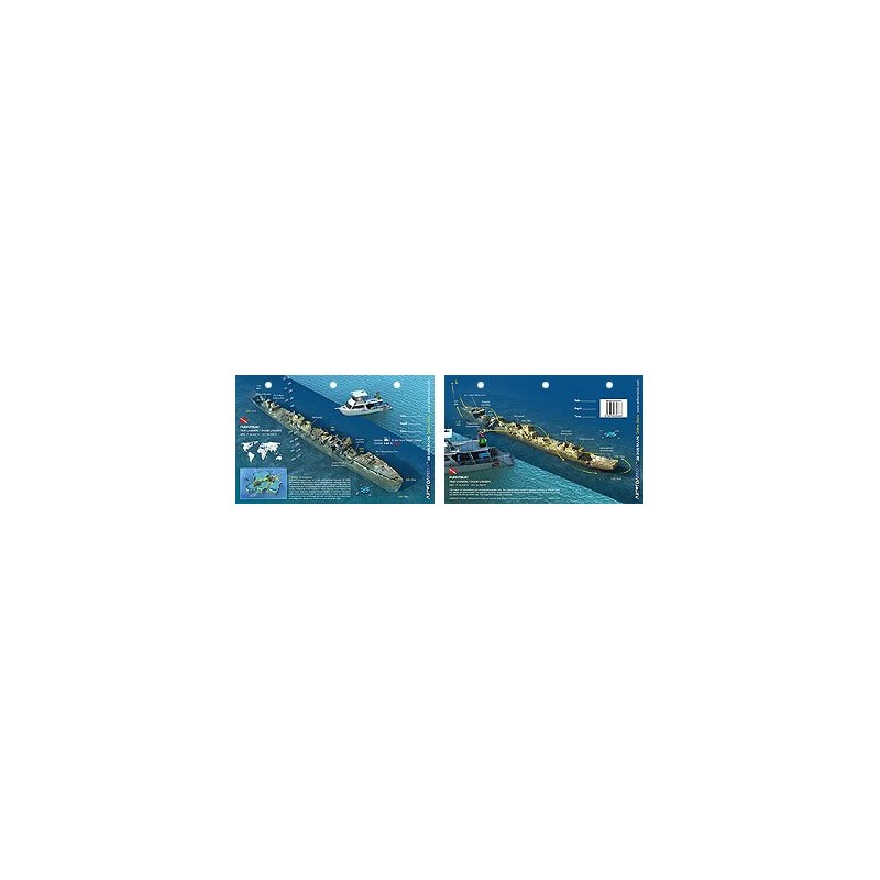 Fumitsuki Destroyer in Truk Lagoon, Micronesia (8.5 x 5.5 Inches) - New Art to Media Underwater Waterproof 3D Dive Site Map