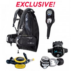 Aqua Lung Travel Package: Zuma BCD, Mikron Regulator, i300 2 Gauge Dive Computer Console, ABS Octopus & Mesh Duffel Bag